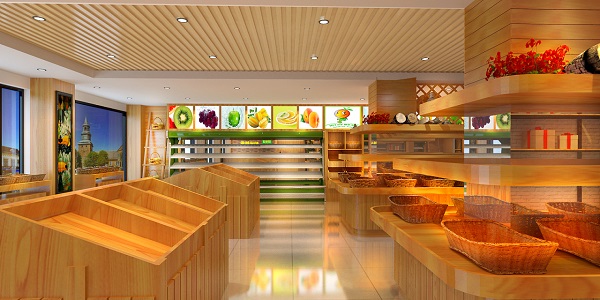 现代原木风格的水果店装修效果图