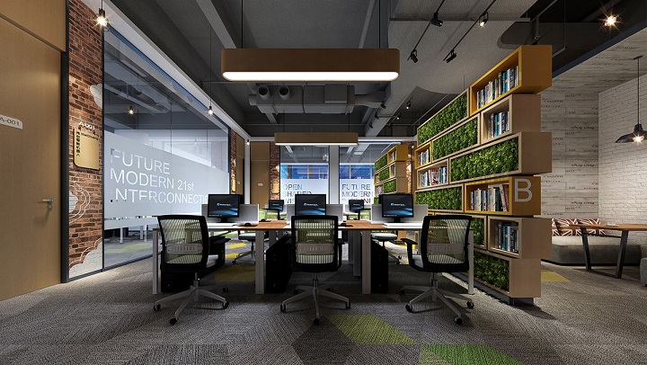 3000平工业风共享极简主义办公室装修效果图-半封闭办公区