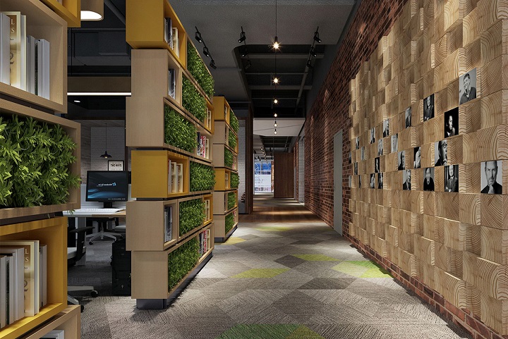 3000平工业风共享极简主义办公室装修效果图-办公区走廊通道设计
