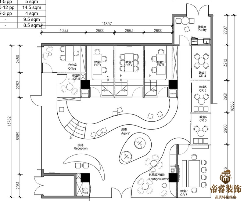 英语培训机构学校装修设平面图