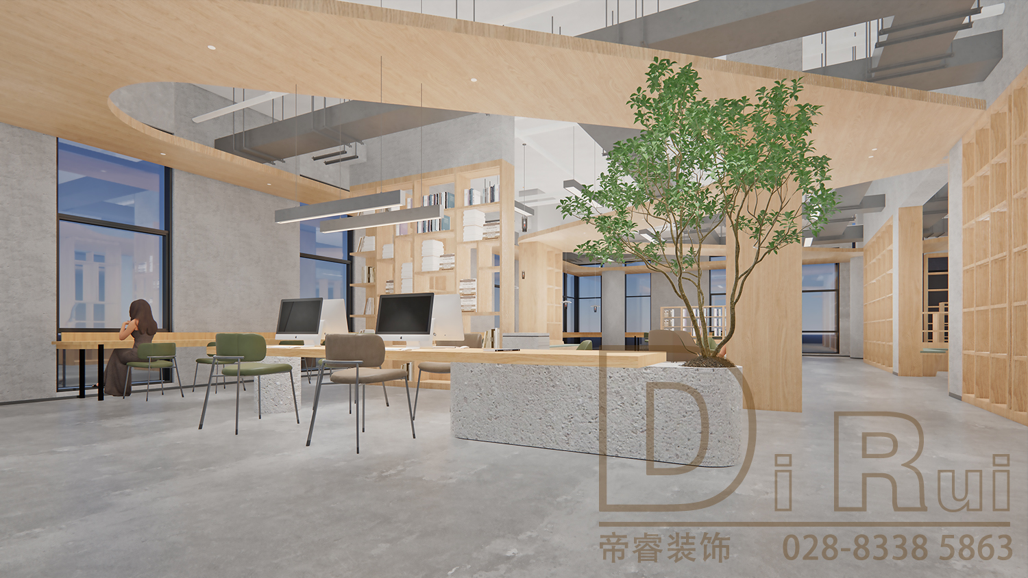 现代简约风书吧书店装修效果图第三场景